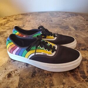 Vans Authentic Refract Rainbow Women Size 8.5 Black White Canvas Skate Shoes
